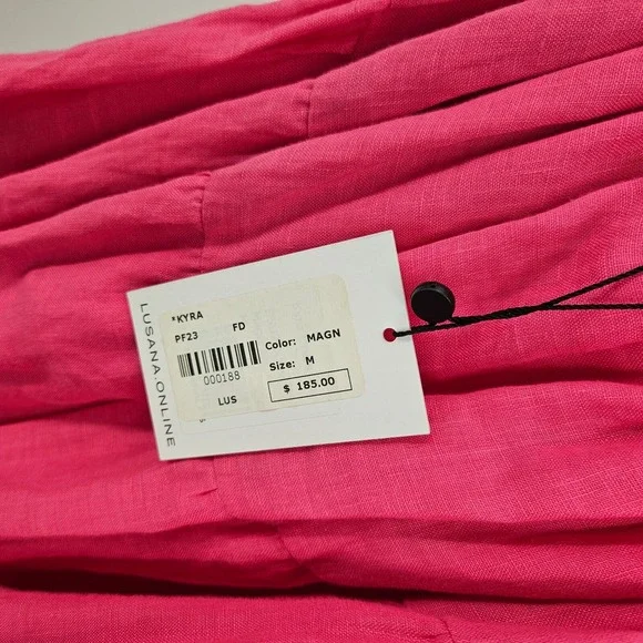Lusana Kyra Dress Pink Linen Sleeveless Fit & Flare Tiered Open Back Mini NWT 6 - Picture 5 of 8
